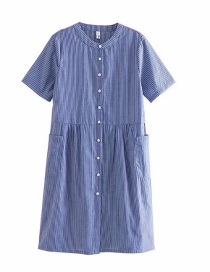 Fashion Blue Cotton Sliver Pocket Shirt Skirt