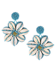 Fashion Blue Alloy Resin Rice Beads Flower Earrings