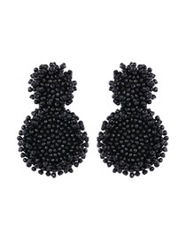 Fashion Black Crystal Rice Beads Woven Stitched Earrings