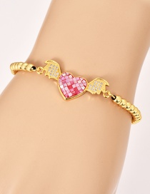 Fashion Gold Copper Inlay Zircon Beaded Love Wings Bracelet