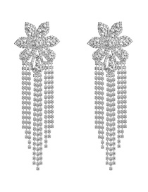 Fashion Silver Floral Diamond Acrylic Tassel Earrings