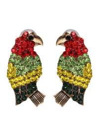 Fashion Red Color Woodpecker Stud Earrings With Diamond Earrings