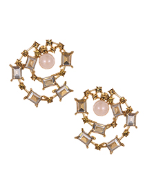 Fashion Champagne Alloy Diamond Pearl Stud Earrings