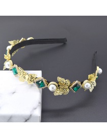 Fashion Green Three-dimensional Butterfly Diamond Crystal Pearl Headband
