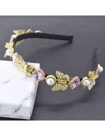 Fashion Pink Three-dimensional Butterfly Diamond Crystal Pearl Headband
