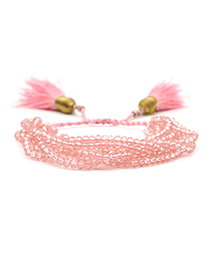 Fashion Pink Crystal Beaded Fringed Stainless Steel Gold Plated Bracelet
