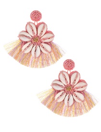 Fashion Color Rice Beads Shell Flower Tassel Earrings