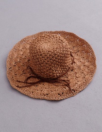 Fashion Coffee Color Bow Pineapple Pattern Foldable Straw Hat