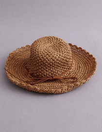 Fashion Light Brown Bow Petal Cap 檐 Foldable Straw Hat