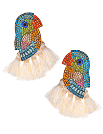 Fashion White Alloy-studded Parrot Tassel Earrings