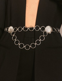 Fashion White K Embossed Scallop Circle Geometric Tassel Waist Chain