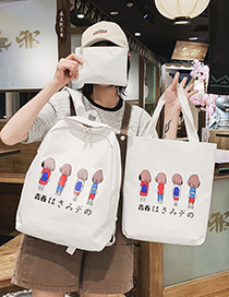 Fashion White Cartoon Printed Canvas Backpack Three-piece Suit