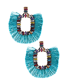 Fashion Blue Alloy-studded Square Tassel Earrings