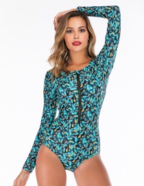 Fashion Green One-piece Long-sleeved Surf Suit Swimsuit