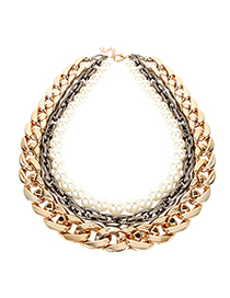 Fashion Gold Metal Chain Imitation Pearl Necklace