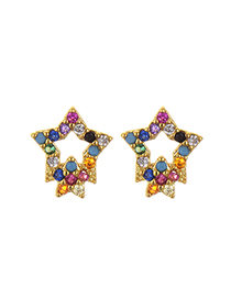 Fashion Gold Copper Inlaid Zircon Pentagonal Earrings