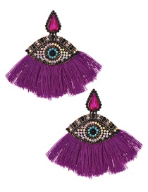 Fashion Purple Alloy Studded Eye Tassel Earrings
