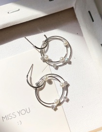 Fashion Silver Pearl Hollow Ring Stitching Stud Earrings