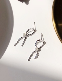Fashion Silver Knotted Cross Chain Pearl Stud Earrings
