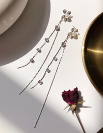 Fashion Silver Flower Tassel Pearl Earrings
