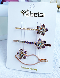 Fashion Purple Alloy Diamond Lip Flower Hair Clip Set