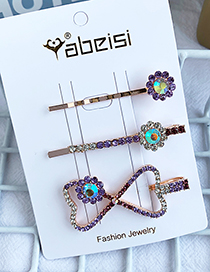 Fashion Purple Alloy Diamond Bow Flower Hair Clip Set