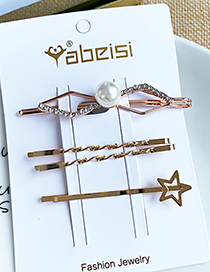 Fashion Small Five-pointed Star Alloy Diamondd Pearl Five-pointed Star Hairpin Set