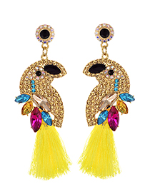 Fashion Yellow Alloy Diamond-studded Bird Tassel Earrings