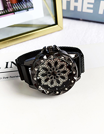 Fashion Black Alloy Diamond Flower Electronic Watch