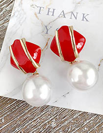 Fashion Red Alloy Pearl Square Earrings