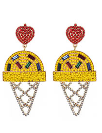 Fashion Yellow Alloy Diamond Beads Ice Cream Earrings