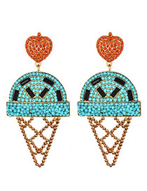 Fashion Blue Alloy Diamond Beads Ice Cream Earrings