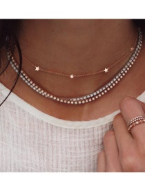 Fashion Gold Square Diamond Star Multi-layer Alloy Necklace