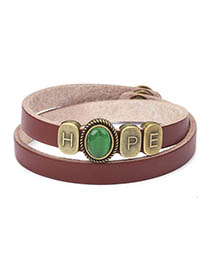 Fashion Brown Hope Braided Alloy Letter Opal Bracelet