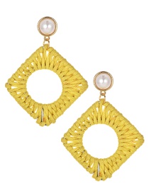 Fashion Yellow Alloy Pearl Wax Rope Preparation Square Earrings
