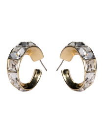Fashion White  Silver Pin C-shaped Outer Diamond-studded Earrings