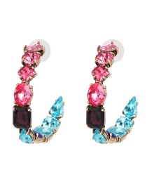 Fashion Color Glass Drill Inlaid With C-shaped Earrings