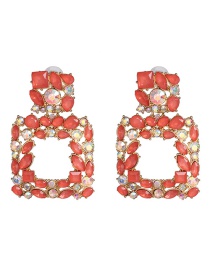 Fashion Red Geometric Diamond Earrings