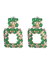 Fashion Green Geometric Diamond Earrings