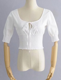 Fashion White Open Umbilical Elastic Tie Shirt
