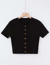Fashion Black Knitted Amber Button Cardigan T-shirt