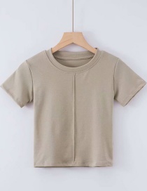 Fashion Khaki Middle Pressure Line Solid Color T-shirt