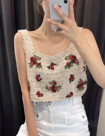 Fashion Khaki Rose Pattern Crochet Suspender Top