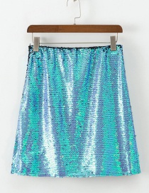 Fashion Blue Sequined Stitching Skirt