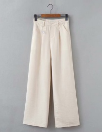 Fashion Apricot Cotton And Linen Straight Wide Leg Pants