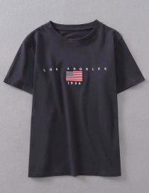 Fashion Dark Gray Embroidered Flag T-shirt