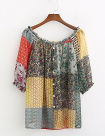 Fashion Color Patchwork Flower Print Single-breasted Shirt