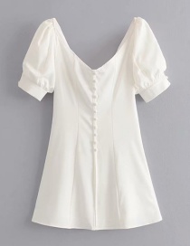 Fashion White V-neck Single-breasted Dress
