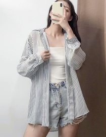 Fashion Black And White Striped Lapel Shirt