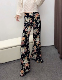 Fashion Black Flower Print Straight Pants
